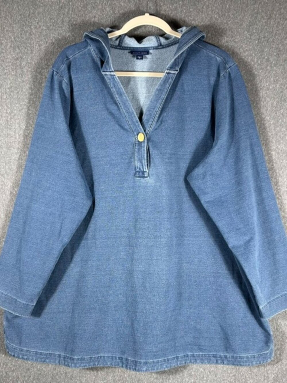 J. Jill Indigo Henley Pullover Womens Sz 2X Blue Plus Size Hooded Knit Button